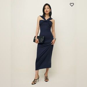 Reformation Xena Knit Dress, Navy, Size Large NWT